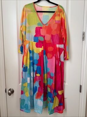 Colorful Abstract Midi Dress - Multi size 2X